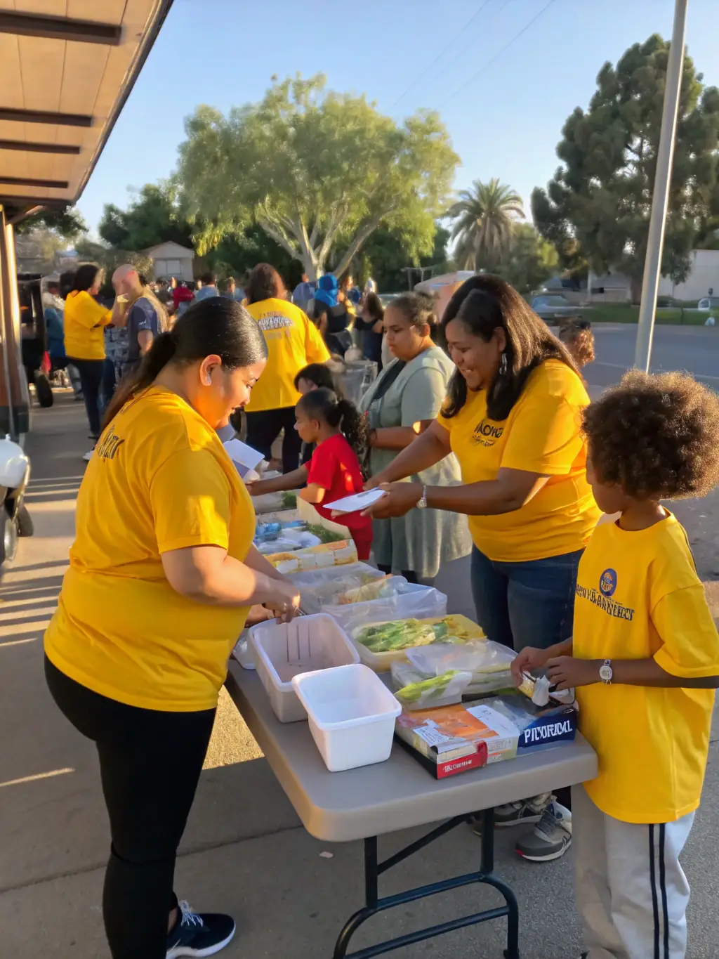 A photo of a book distribution event where volunteers are handing out artists' books to community members, promoting access to exceptional culture and artistic resources.
